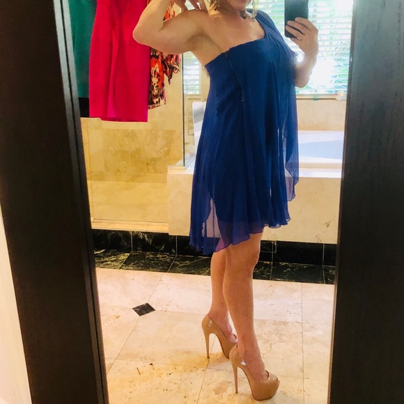 Alice and Olivia Cobalt Silk Overlay Bodycon Dress - Picture 1 of 8